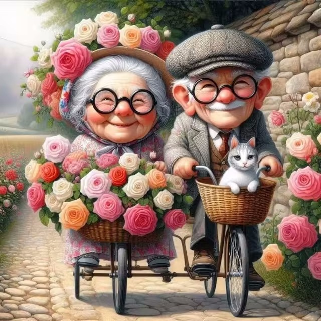 Cartoon Happy Old Couple 5D Fu - Embroidery Embellishments recension och pris