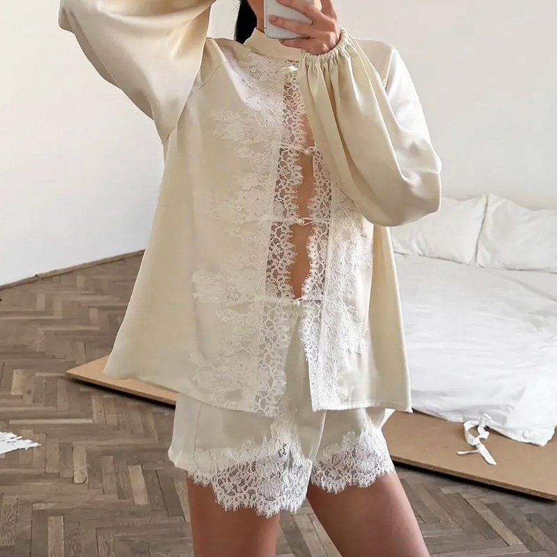 Women 2pcs Lace Satin Co-ord S - Elastic Lace Trim recension och pris