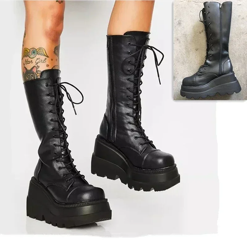 Punk Women Platform Boots Elas - Guipure Lace Panel recension och pris
