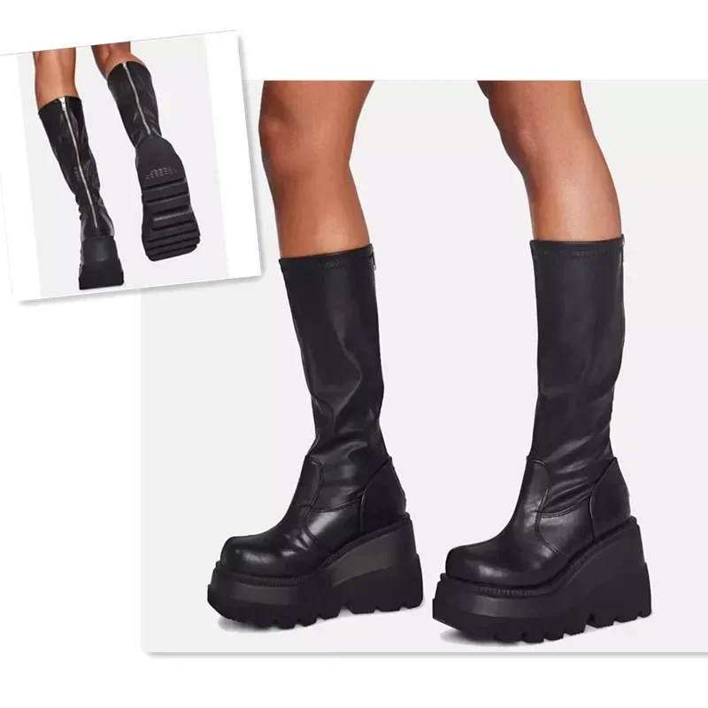 Punk Women Platform Boots Elas - Guipure Lace Panel recension och pris