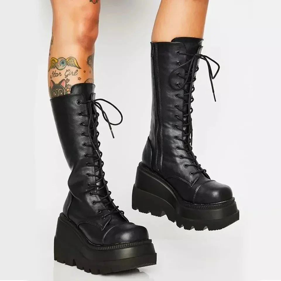 Punk Women Platform Boots Elas - Guipure Lace Panel recension och pris