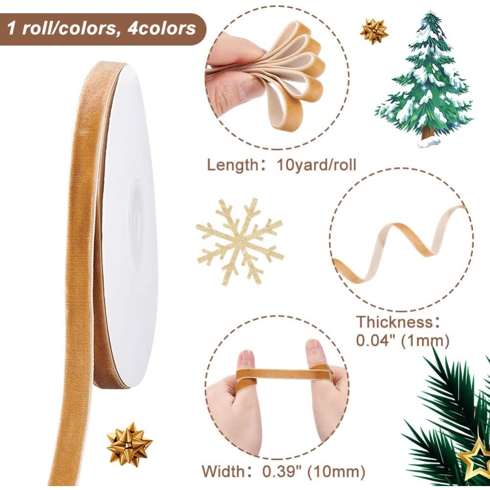 4 Rolls 4 Colors Single Face V - Velvet Ribbon Roll recension och pris