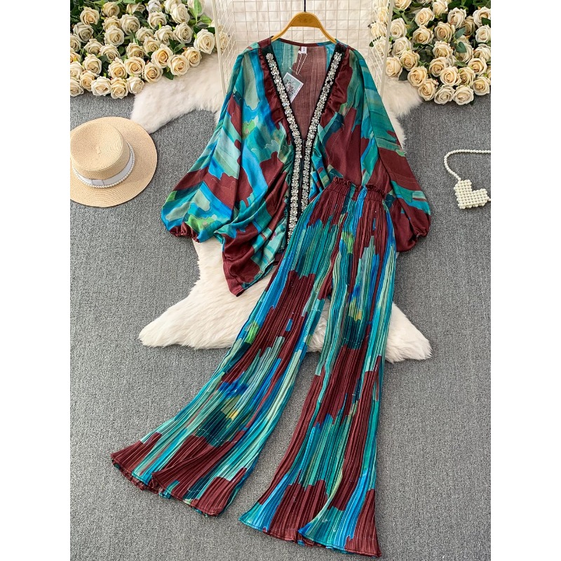 Women Floral Print Two Piece S - Elastic Lace Trim recension och pris